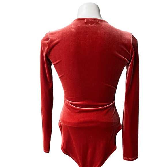 Madewell Rusty Orange Long Sleeve Velvet Wrap Bodysuit, Sz S - Picture 5 of 15